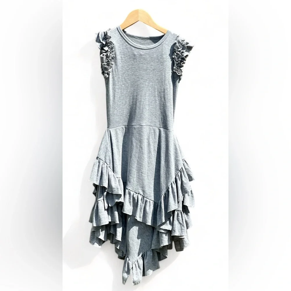 Lemon Loves Lime Gray Ruffles Dress And Bottoms Set